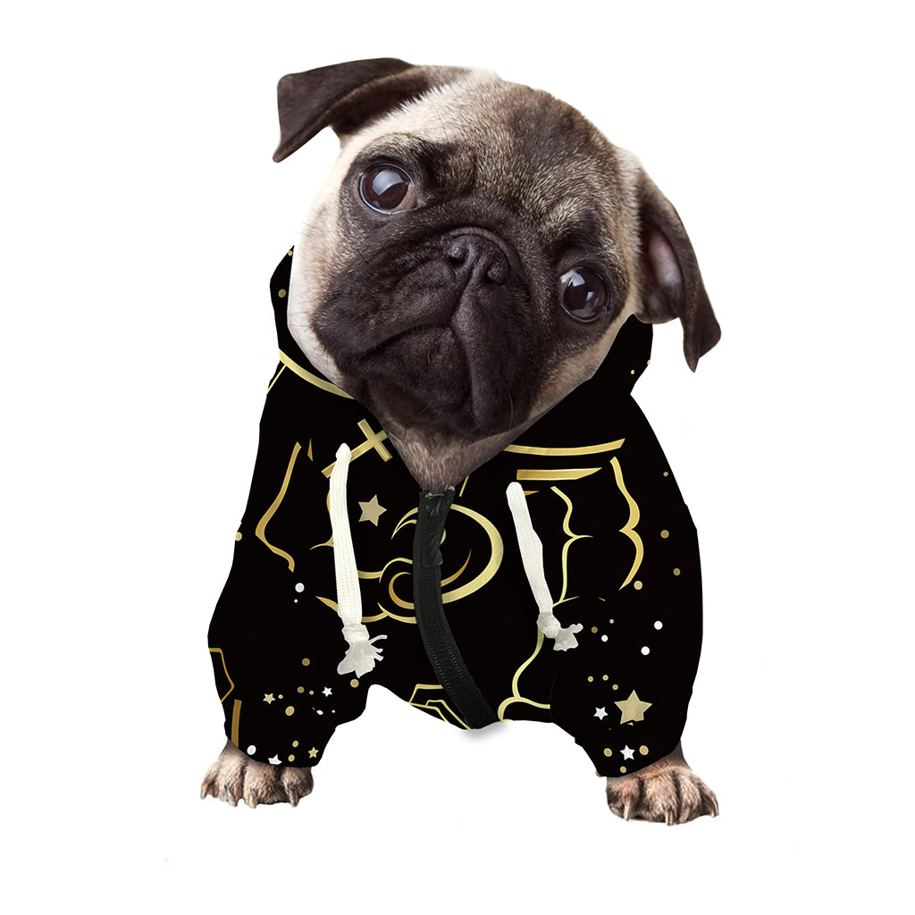 Gold And Black Scorpio Sign Print Dog Zip Up Hoodie