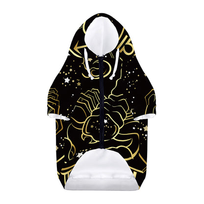 Gold And Black Scorpio Sign Print Dog Zip Up Hoodie