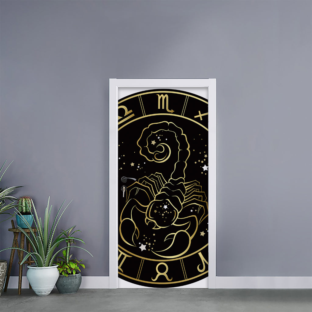 Gold And Black Scorpio Sign Print Door Sticker
