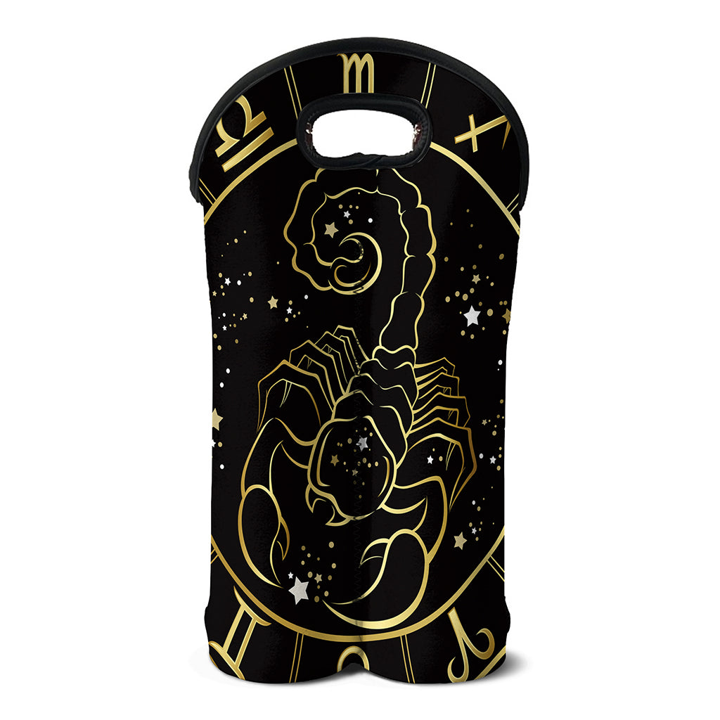 Gold And Black Scorpio Sign Print Double Neoprene Wine Tote