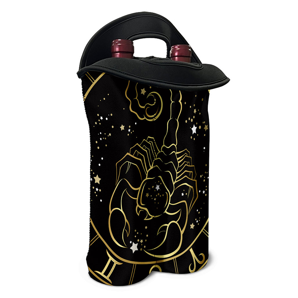 Gold And Black Scorpio Sign Print Double Neoprene Wine Tote