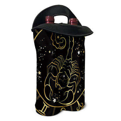 Gold And Black Scorpio Sign Print Double Neoprene Wine Tote
