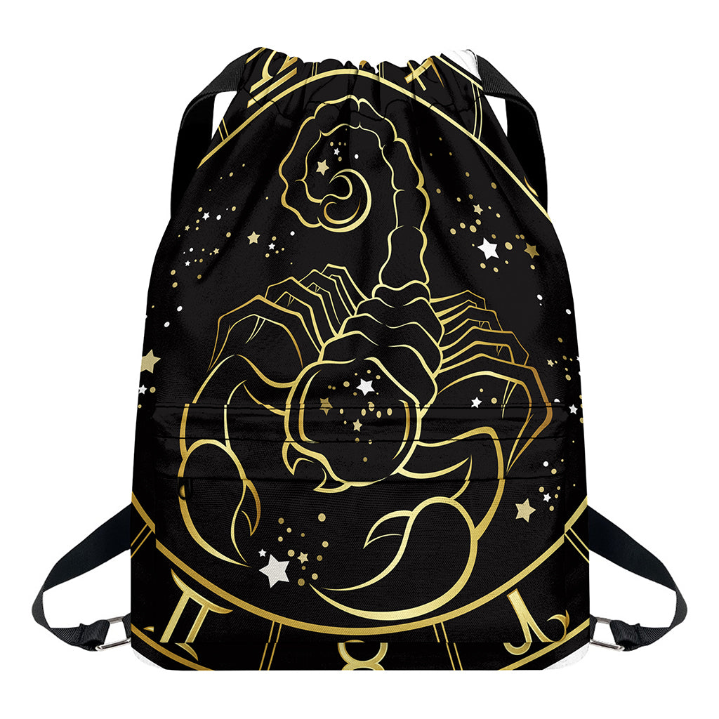 Gold And Black Scorpio Sign Print Drawstring Backpack