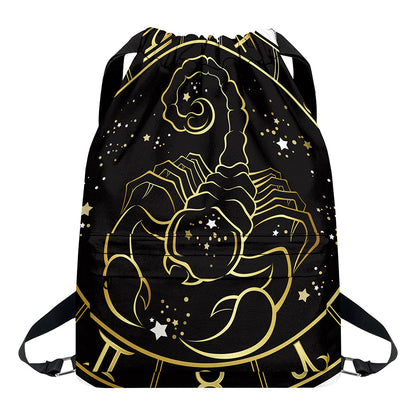 Gold And Black Scorpio Sign Print Drawstring Backpack