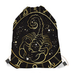 Gold And Black Scorpio Sign Print Drawstring Bag