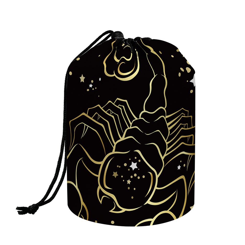 Gold And Black Scorpio Sign Print Drawstring Makeup Bag