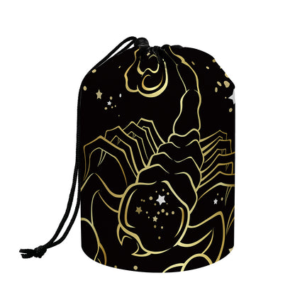Gold And Black Scorpio Sign Print Drawstring Makeup Bag