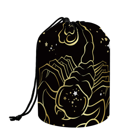 Gold And Black Scorpio Sign Print Drawstring Makeup Bag