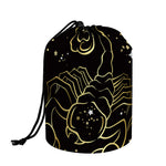 Gold And Black Scorpio Sign Print Drawstring Makeup Bag
