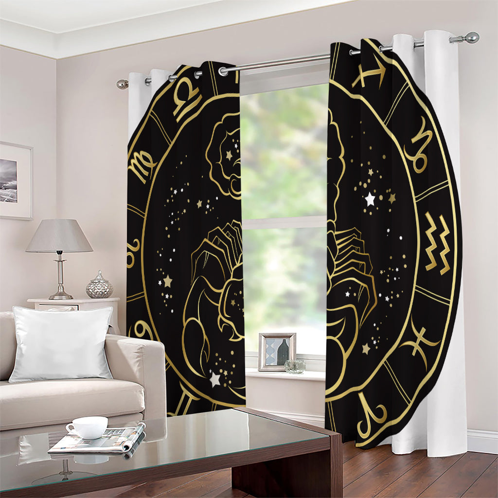 Gold And Black Scorpio Sign Print Extra Wide Grommet Curtains