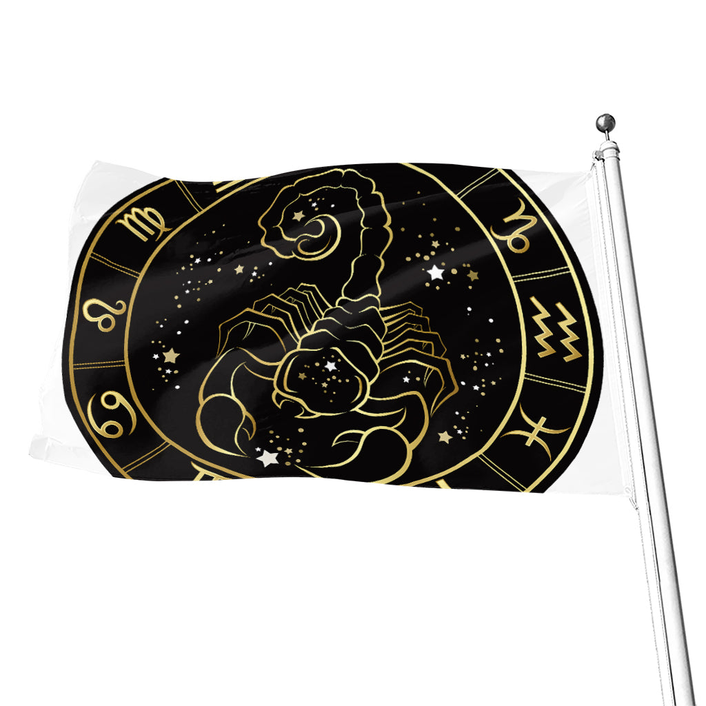Gold And Black Scorpio Sign Print Flag