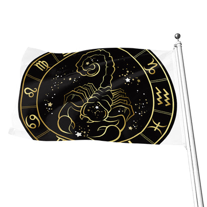 Gold And Black Scorpio Sign Print Flag