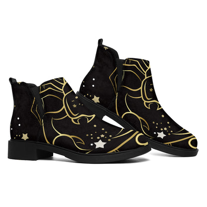 Gold And Black Scorpio Sign Print Flat Ankle Boots