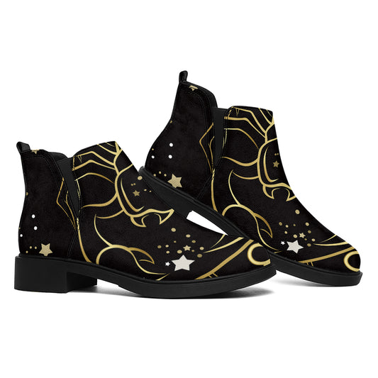 Gold And Black Scorpio Sign Print Flat Ankle Boots