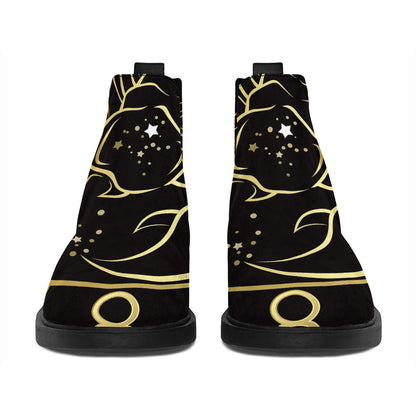 Gold And Black Scorpio Sign Print Flat Ankle Boots