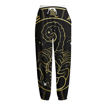 Gold And Black Scorpio Sign Print Fleece Lined Knit Pants