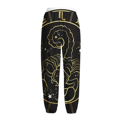 Gold And Black Scorpio Sign Print Fleece Lined Knit Pants