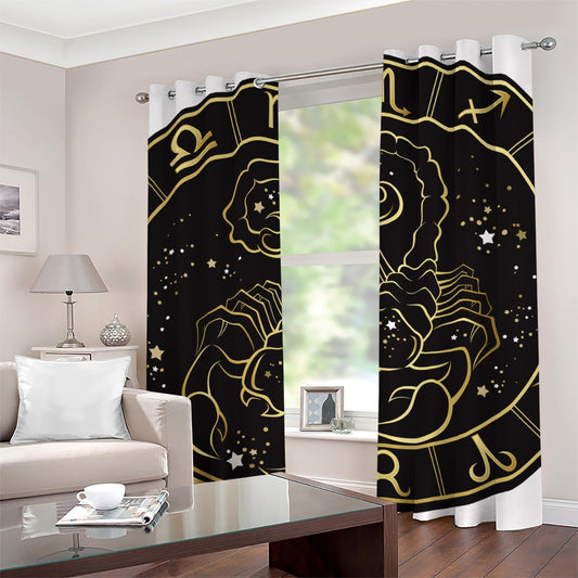 Gold And Black Scorpio Sign Print Grommet Curtains