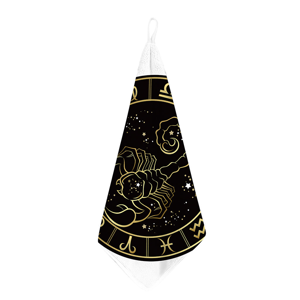 Gold And Black Scorpio Sign Print Hand Towel
