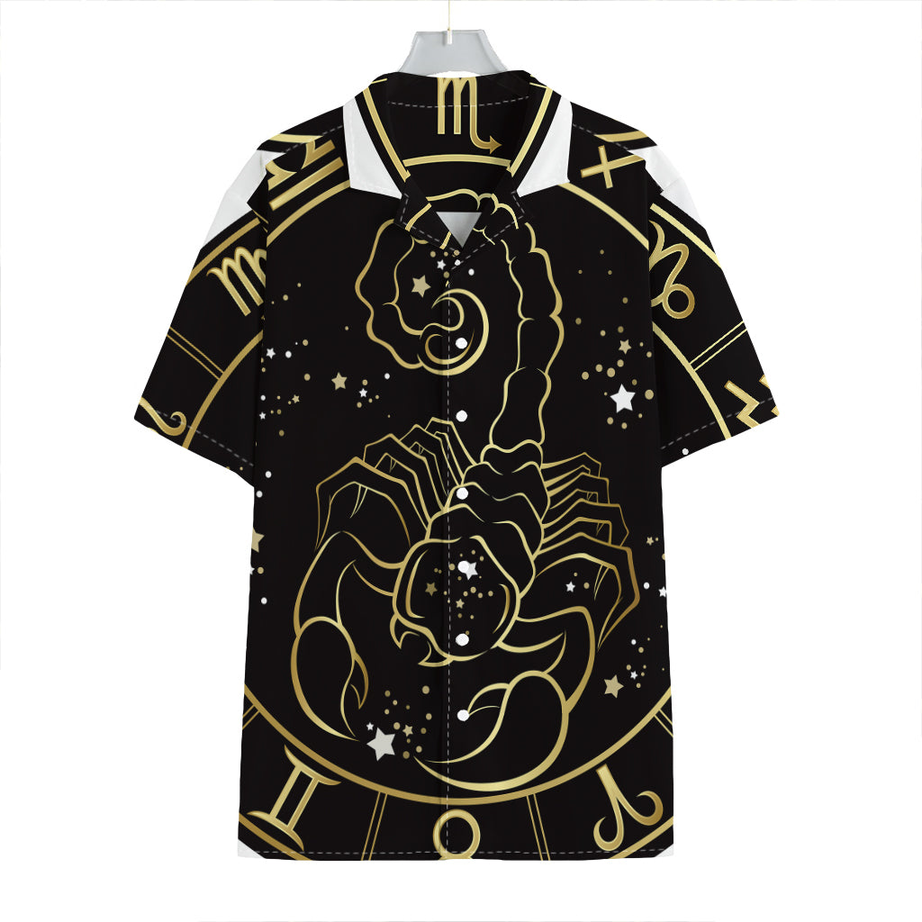 Gold And Black Scorpio Sign Print Hawaiian Shirt
