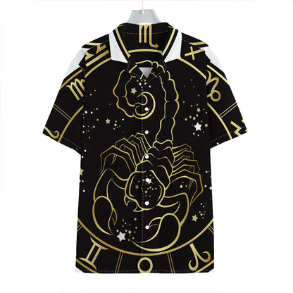Gold And Black Scorpio Sign Print Hawaiian Shirt