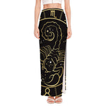 Gold And Black Scorpio Sign Print High Slit Maxi Skirt