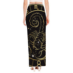 Gold And Black Scorpio Sign Print High Slit Maxi Skirt