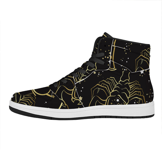 Gold And Black Scorpio Sign Print High Top Leather Sneakers