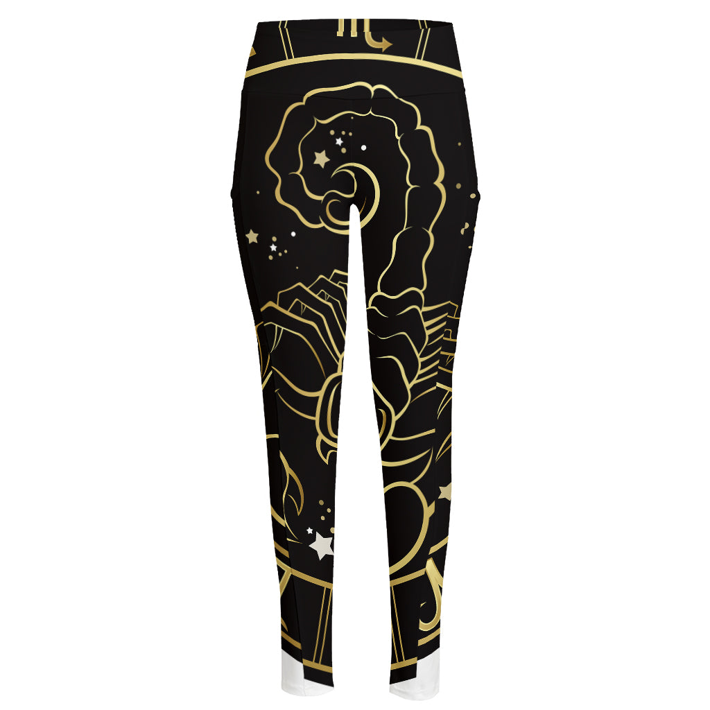 Gold And Black Scorpio Sign Print High-Waisted Pocket Leggings