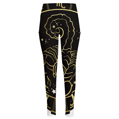 Gold And Black Scorpio Sign Print High-Waisted Pocket Leggings