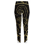 Gold And Black Scorpio Sign Print High-Waisted Pocket Leggings