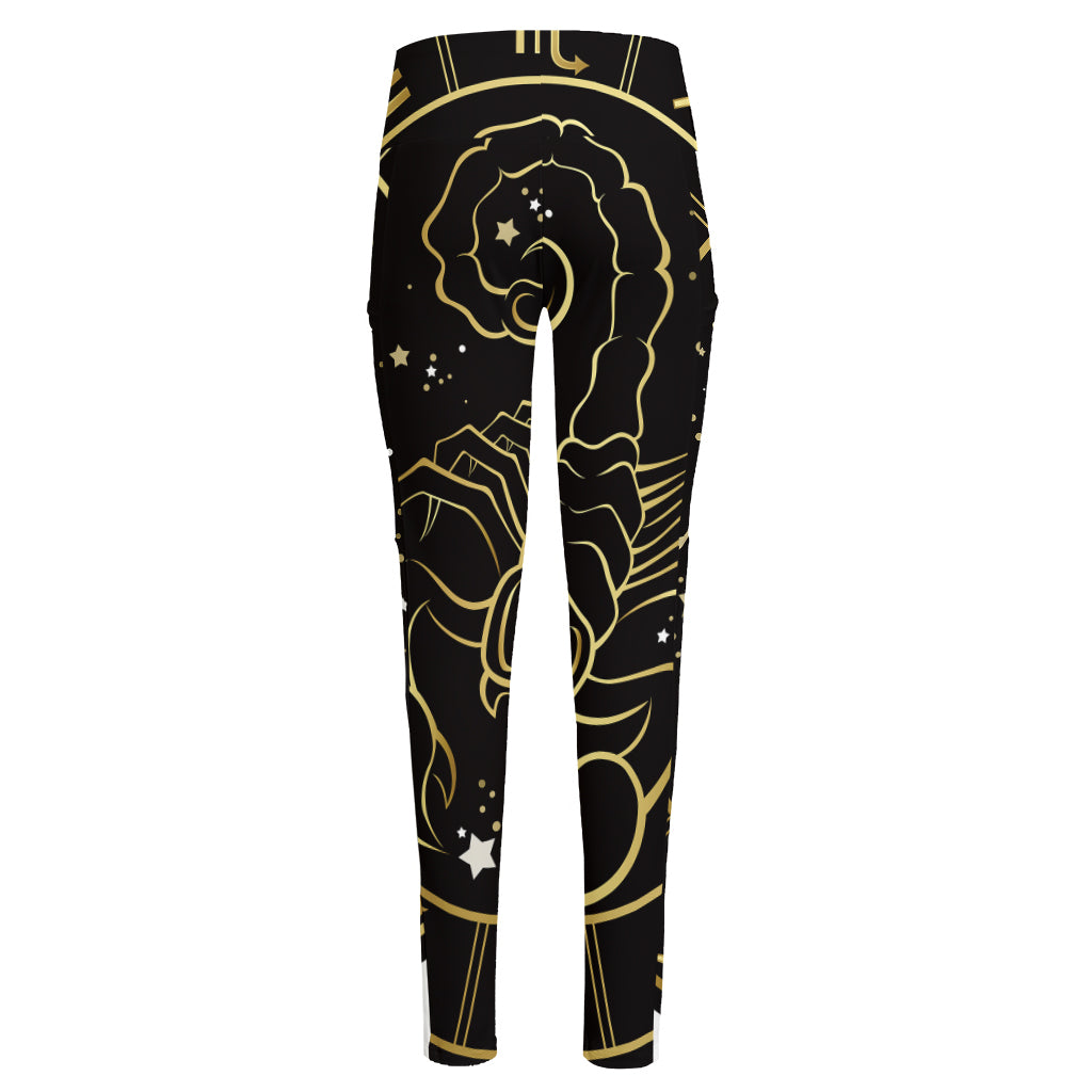 Gold And Black Scorpio Sign Print High-Waisted Pocket Leggings