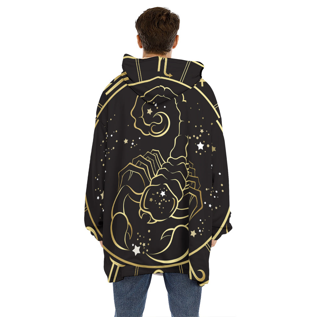 Gold And Black Scorpio Sign Print Hoodie Blanket