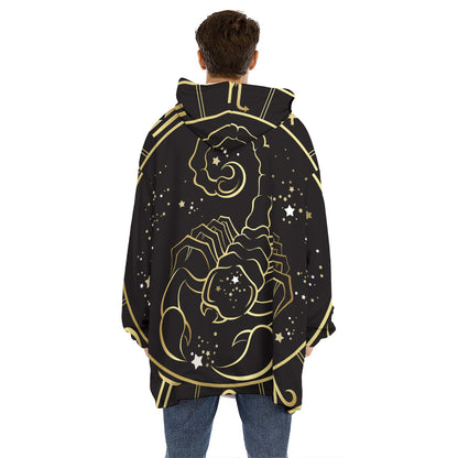 Gold And Black Scorpio Sign Print Hoodie Blanket