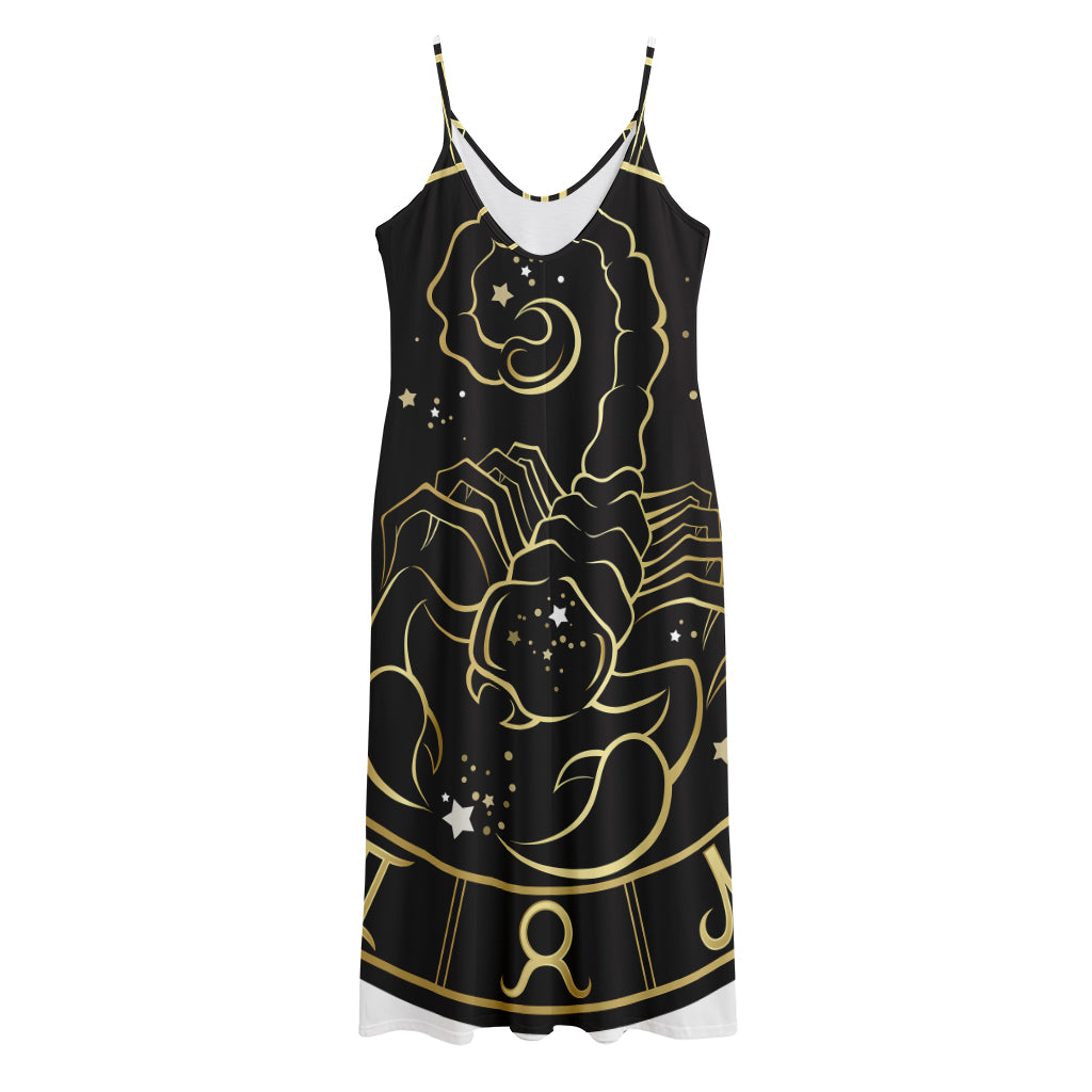 Gold And Black Scorpio Sign Print Jersey Midi Cami Dress