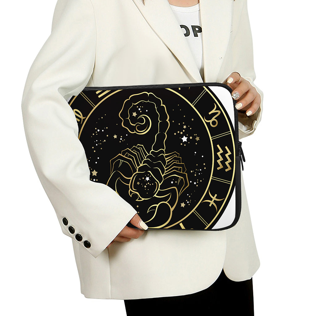 Gold And Black Scorpio Sign Print Laptop Sleeve