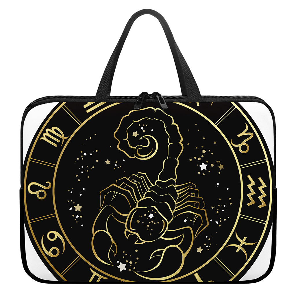 Gold And Black Scorpio Sign Print Laptop Sleeve With Handle