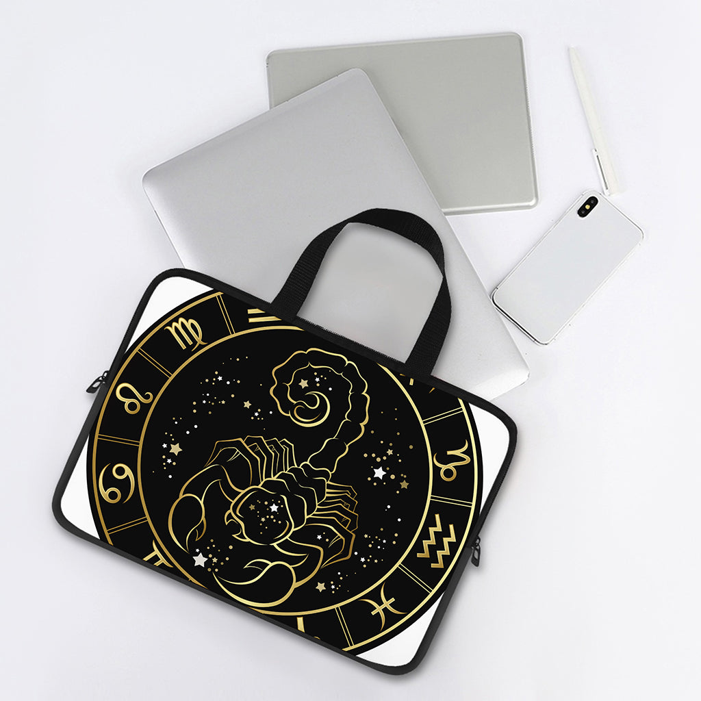 Gold And Black Scorpio Sign Print Laptop Sleeve With Handle