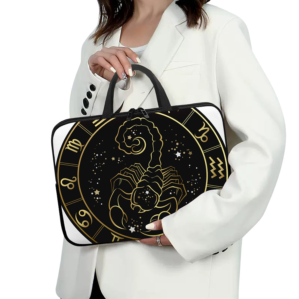 Gold And Black Scorpio Sign Print Laptop Sleeve With Handle