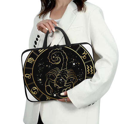 Gold And Black Scorpio Sign Print Laptop Sleeve With Handle