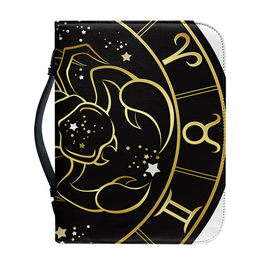 Gold And Black Scorpio Sign Print Leather Bible Cover