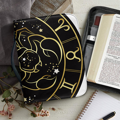 Gold And Black Scorpio Sign Print Leather Bible Cover