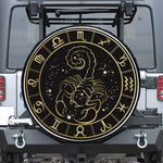 Gold And Black Scorpio Sign Print Leather Spare Tire Cover