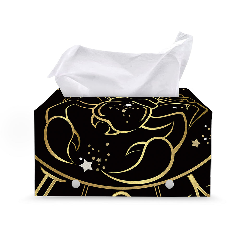 Gold And Black Scorpio Sign Print Leather Tissue Box Cover
