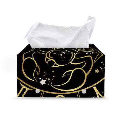 Gold And Black Scorpio Sign Print Leather Tissue Box Cover