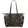 Gold And Black Scorpio Sign Print Leather Tote Bag With Zipper