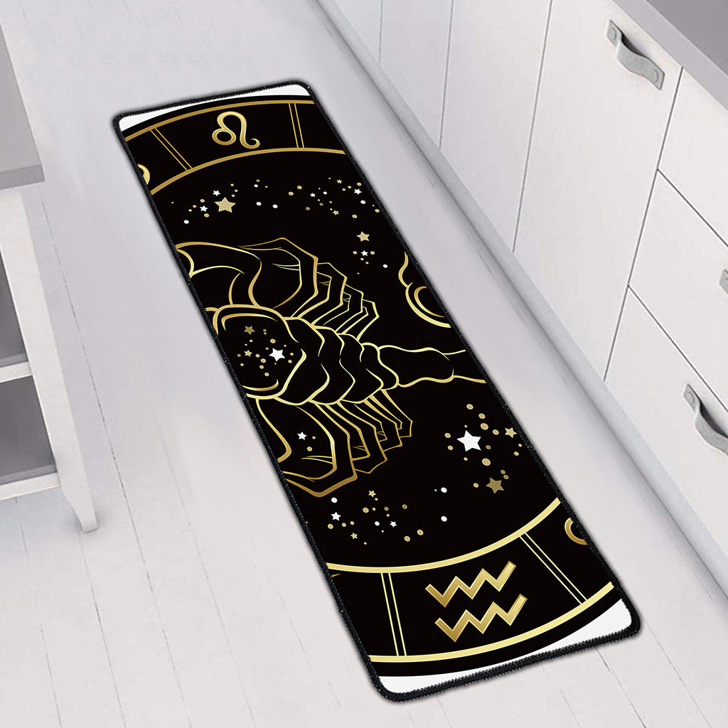Gold And Black Scorpio Sign Print Long Kitchen Mat