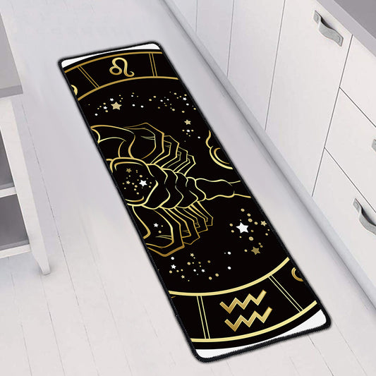 Gold And Black Scorpio Sign Print Long Kitchen Mat