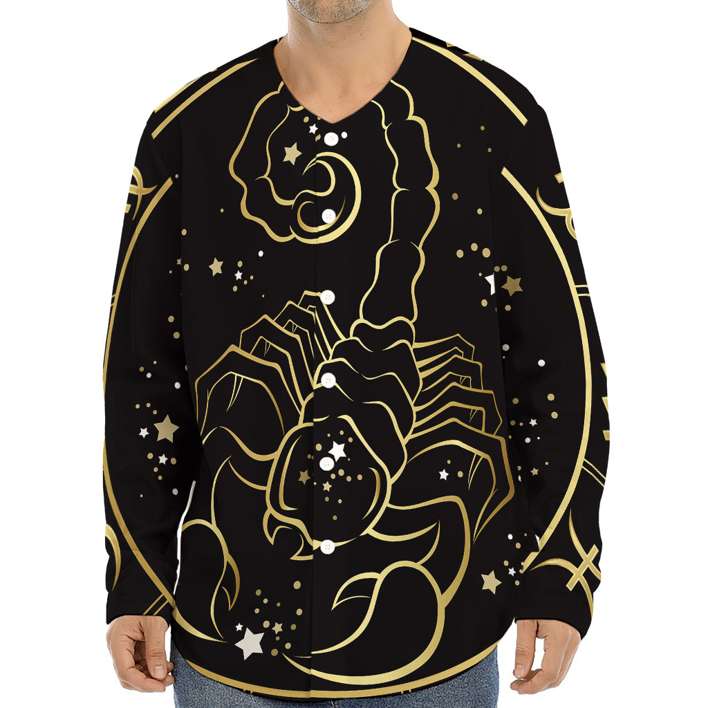 Gold And Black Scorpio Sign Print Long Sleeve Baseball Jersey