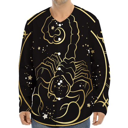 Gold And Black Scorpio Sign Print Long Sleeve Baseball Jersey